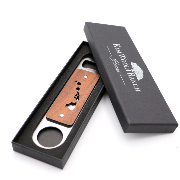 Hawaii Island Chain Koa and Stainless Steel Bottle Opener - Open View