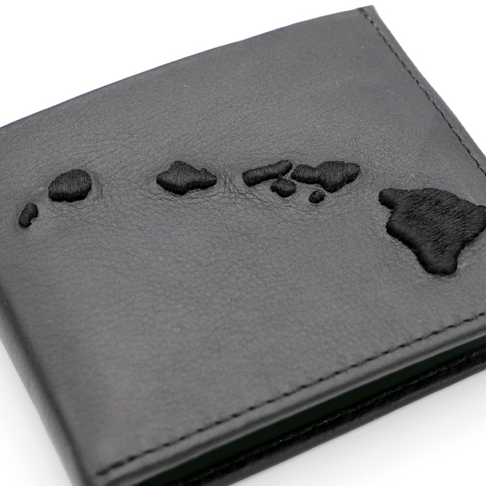 Hawaii Islands Embroidered Leather Wallet - Mens - Close-Up