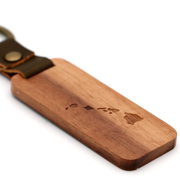 Hawaii Islands Koa Wood Keychain - Side View