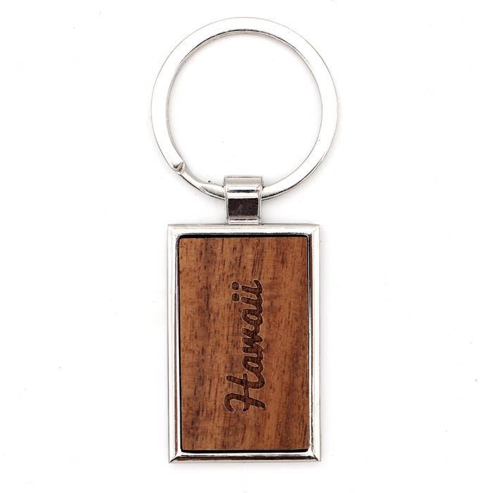 Hawaii Koa Wood and Chrome Keychain
