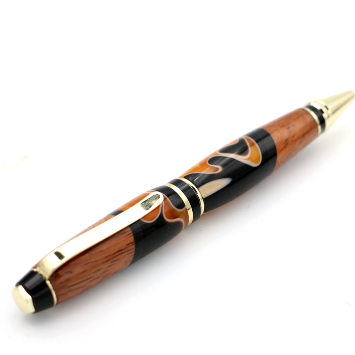 Hawaiian Koa and Black/Orange Resin Cigar Pen - Back View