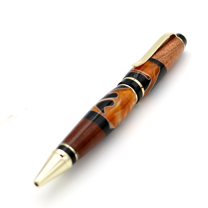 Hawaiian Koa and Black/Orange Resin Cigar Pen - Side View