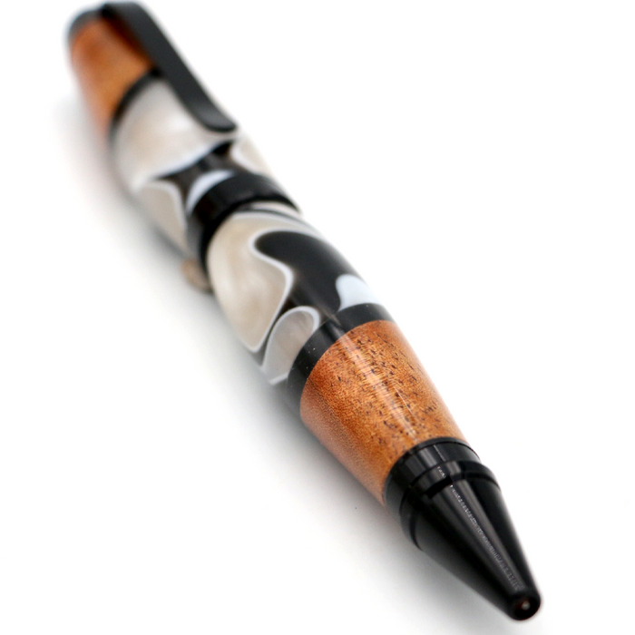 Hawaiian Koa and Black/White Resin Cigar Pen - Front View