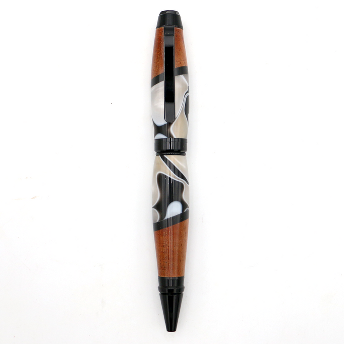 Hawaiian Koa and Black/White Resin Cigar Pen - Top View