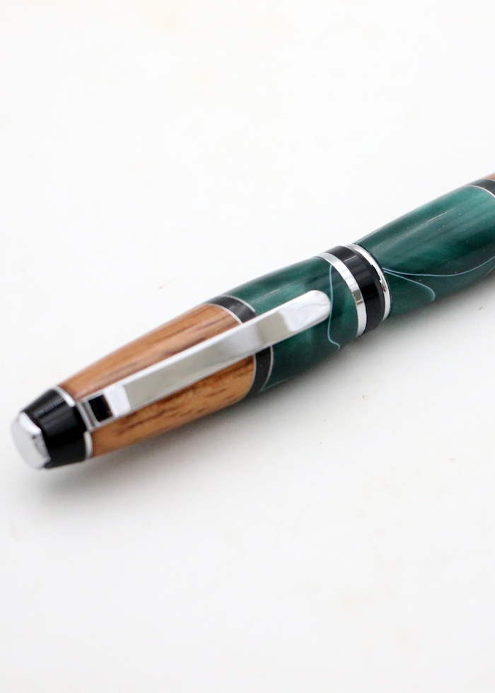 Hawaiian Koa and Forest Green Resin Cigar Pen