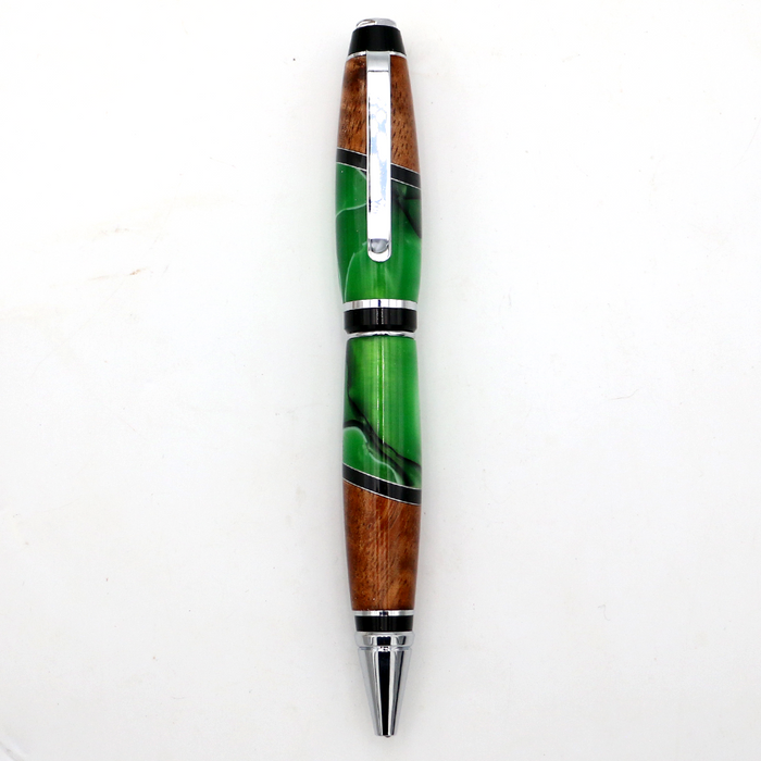 Hawaiian Koa and Green Resin Cigar Pen - Top View