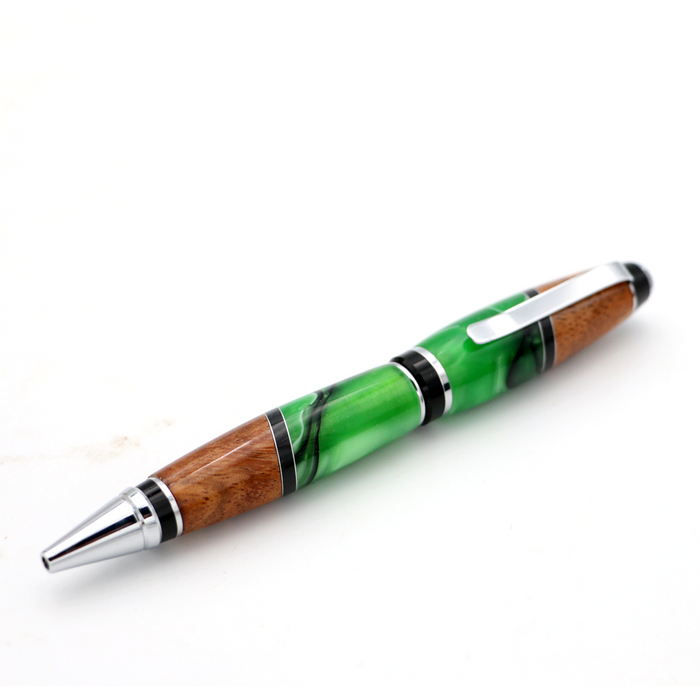 Hawaiian Koa and Green Resin Cigar Pen - Angled View