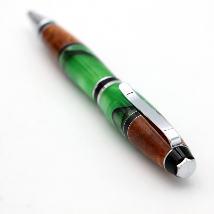 Hawaiian Koa and Green Resin Cigar Pen - Back View
