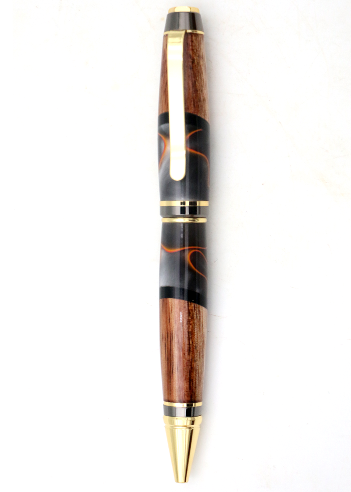 Hawaiian Koa and Grey and Orange Swirl Resin Cigar Pen