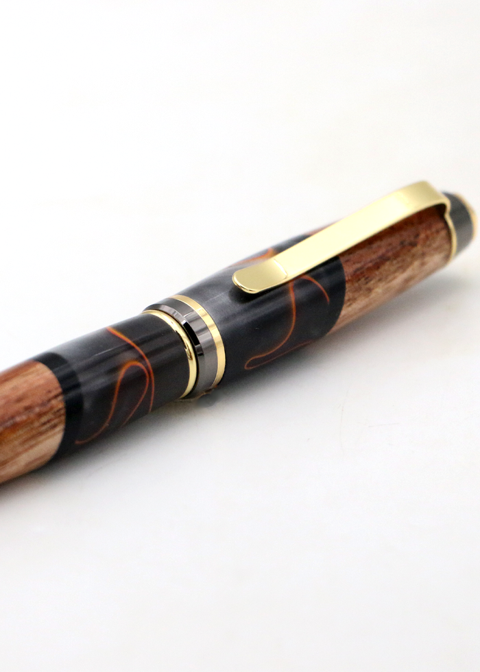 Hawaiian Koa and Grey and Orange Swirl Resin Cigar Pen