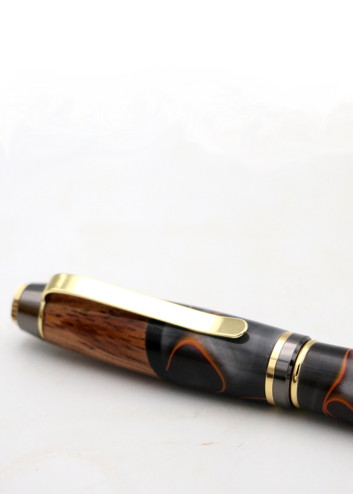 Hawaiian Koa and Grey and Orange Swirl Resin Cigar Pen