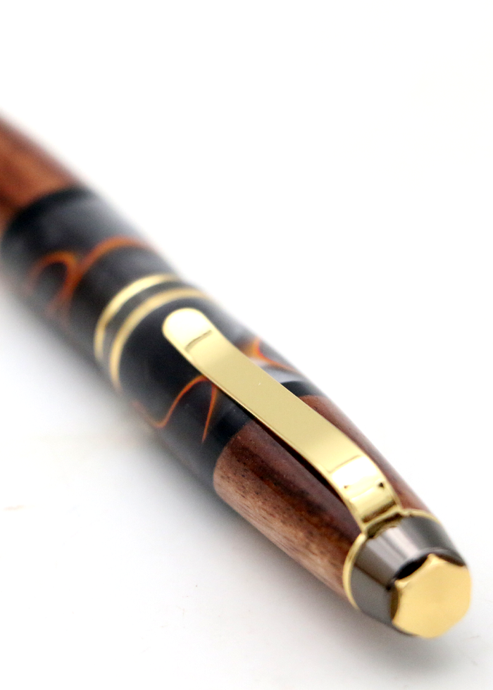 Hawaiian Koa and Grey and Orange Swirl Resin Cigar Pen