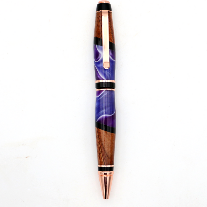 Hawaiian Koa and Purple Resin Cigar Pen - Top View