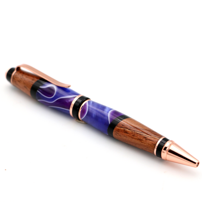 Hawaiian Koa and Purple Resin Cigar Pen - Angled View