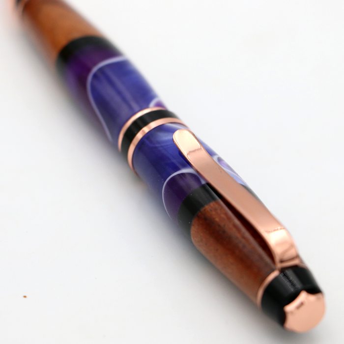 Hawaiian Koa and Purple Resin Cigar Pen - Close-Up