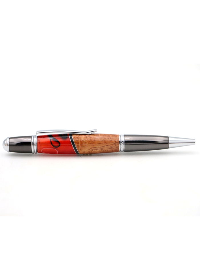Hawaiian Koa and Red & Black Swirl Resin Gatsby Pen