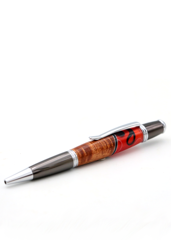 Hawaiian Koa and Red & Black Swirl Resin Gatsby Pen