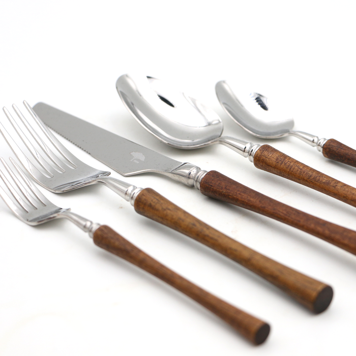 Hawaiian Koa Wood 5 PC Flatware Set - Angled View