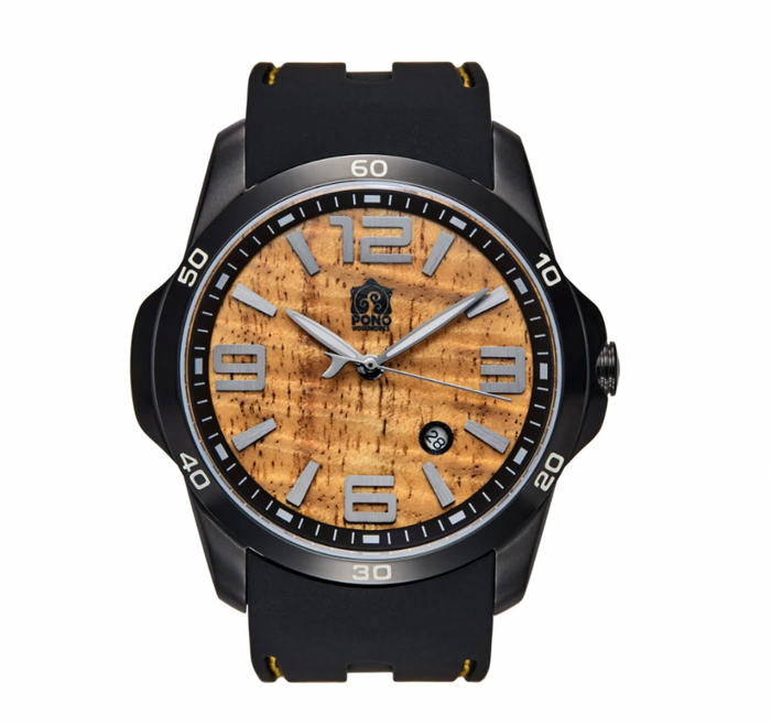 Hawaiian Koa Wood Face Watch 42mm - New Surfrider Black