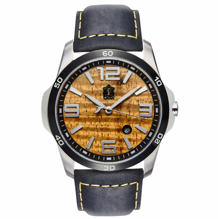 Hawaiian Koa Wood Face Watch 42mm - New Surfrider Chrome