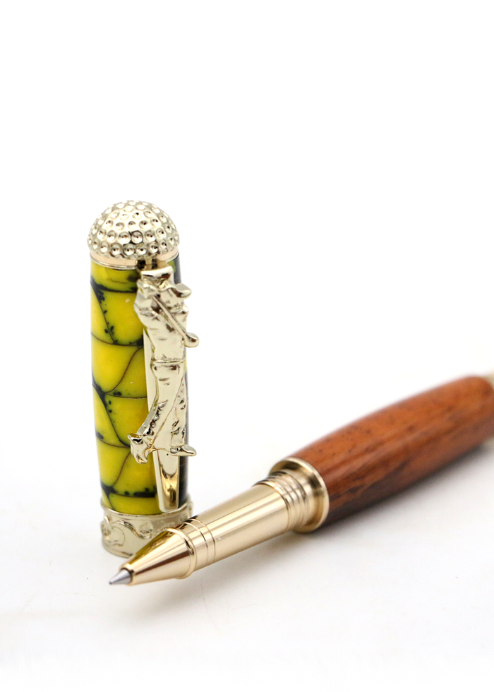 Hawaiian Koa Wood Golf Pen - 24kt Gold