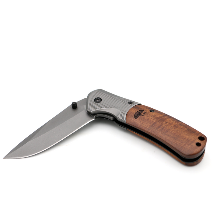Hawaiian Koa Wood Handle Cutting Tool - Open View