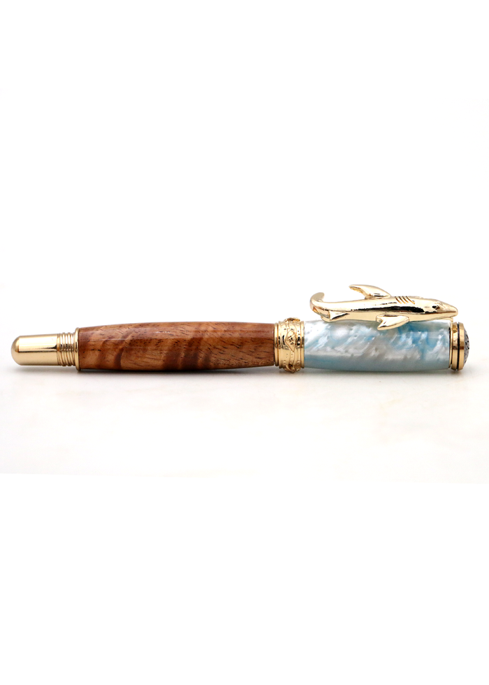 Hawaiian Koa Wood Shark Pen - 24kt Gold