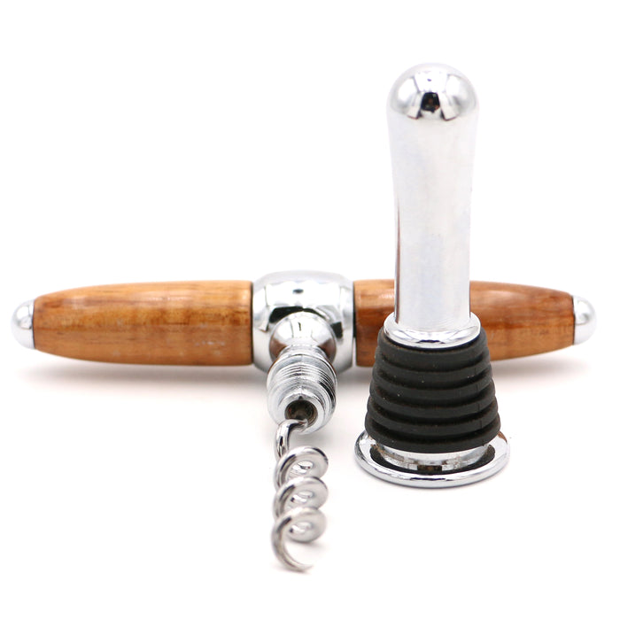 Hawaiian Koa Wood Wine Stopper and Opener Combo - Open View 1
