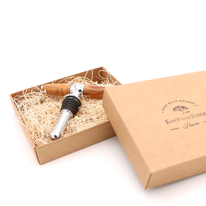 Hawaiian Koa Wood Wine Stopper and Opener Combo - Open View 3