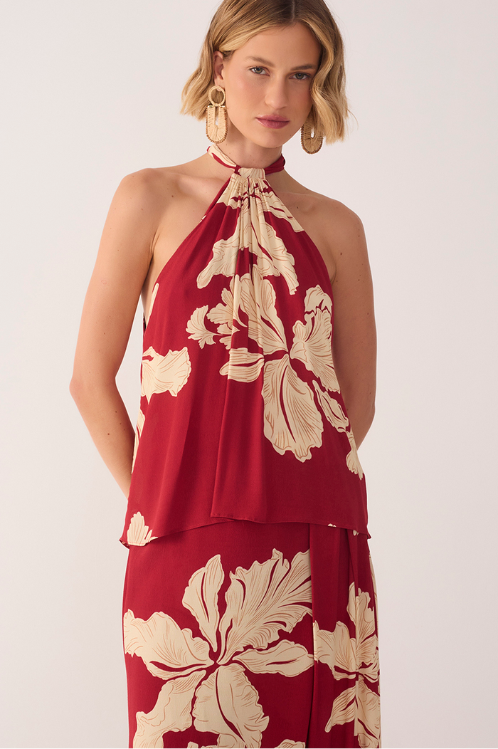 Hibiscus Print Halter Blouse