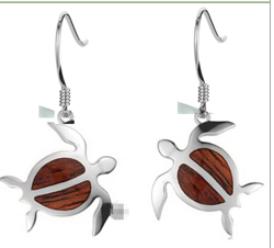 Honu Sterling Silver Koa Inlay Dangle Earrings