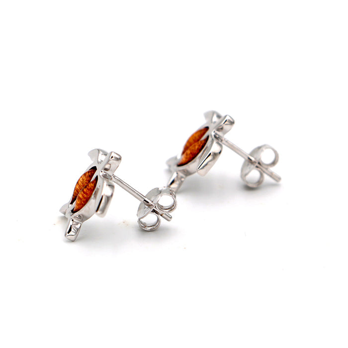 Honu Sterling Silver Koa Inlay Earrings - Back View