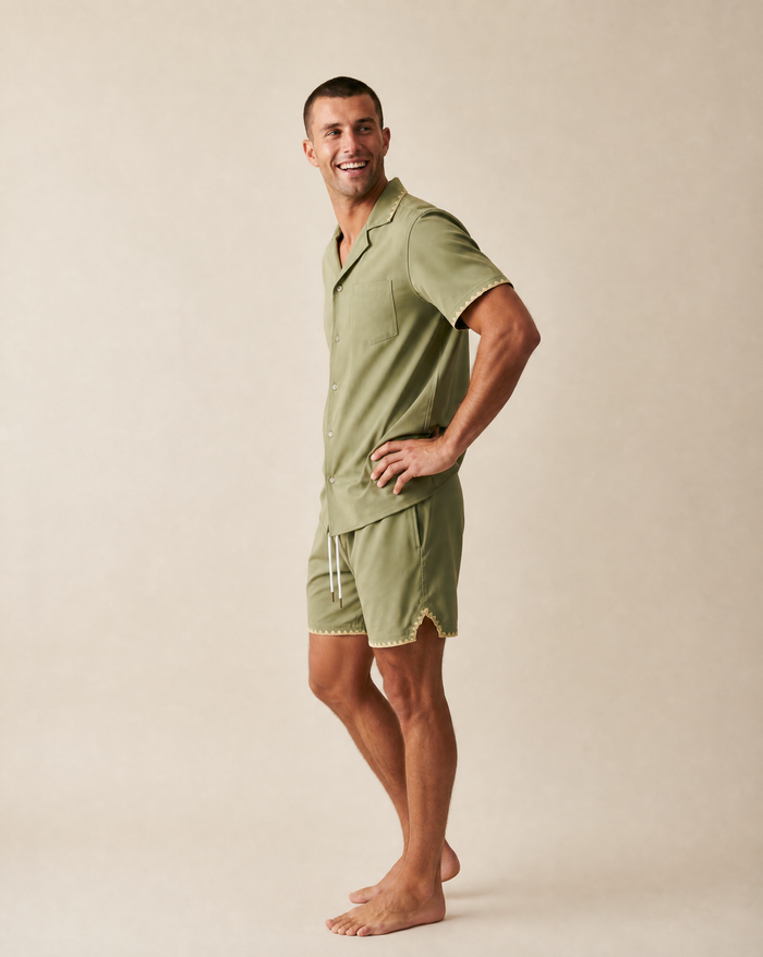 Hotel Stitch Weekend Shirt in Light Green - Side View