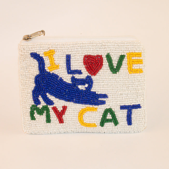 I Love My Cat Beaded Purse - Small