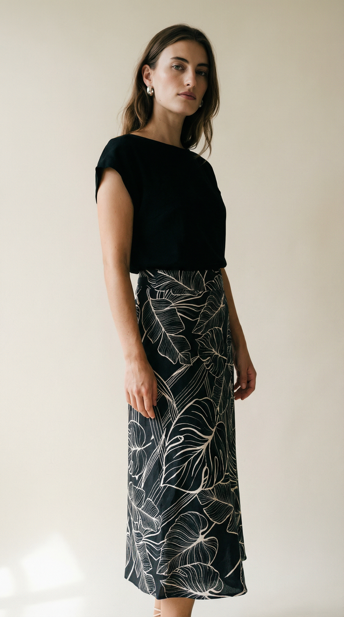 Island Wrap Skirt - Tropical Foliage Black