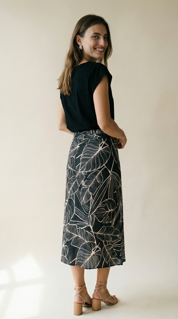 Island Wrap Skirt - Tropical Foliage Black