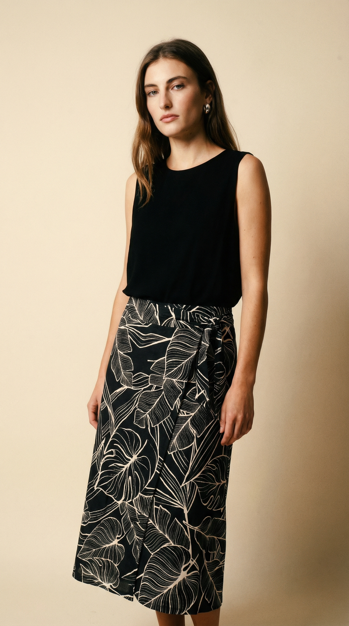 Island Wrap Skirt - Tropical Foliage Black