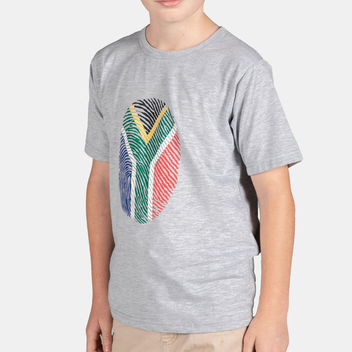 Kid's Junior South African Fingerprint T-Shirt - Grey