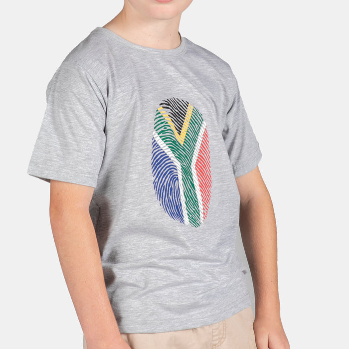 Kid's Junior South African Fingerprint T-Shirt - Grey