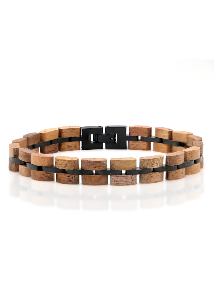 Koa and Black Stainless Steel Accent - Men's Bracelet