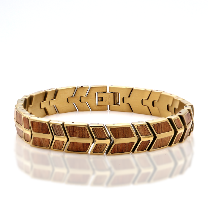 Koa and Stainless Steel Arrow Bracelet Mens - Gold