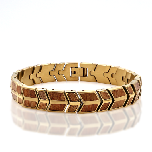 Koa and Stainless Steel Arrow Bracelet Mens - Gold