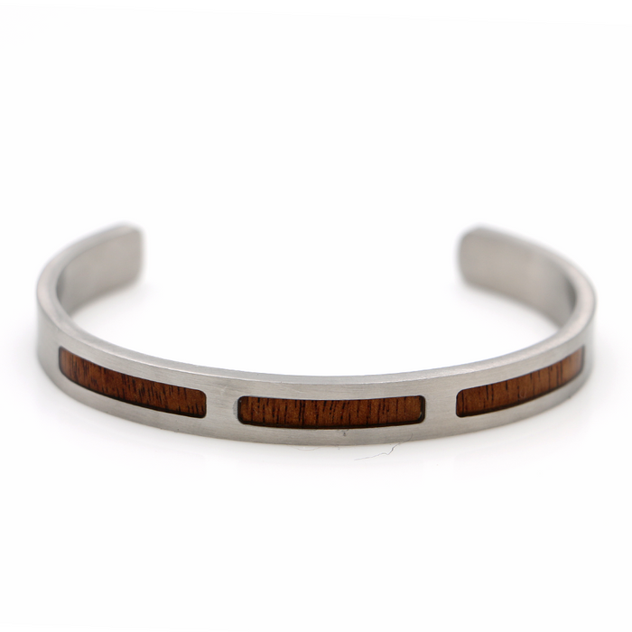 Koa Brushed Steel 3 Mountain Cuff - Front View