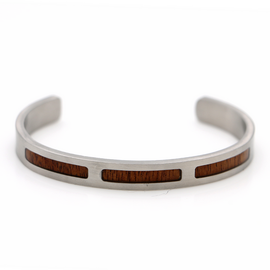 Koa Brushed Steel 3 Mountain Cuff - Front View