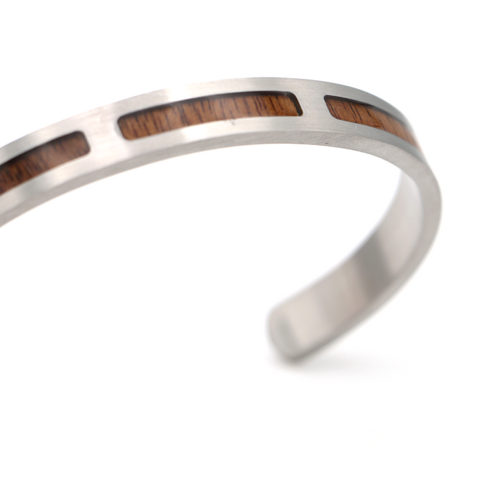 Koa Brushed Steel 3 Mountain Cuff - Close-Up 1