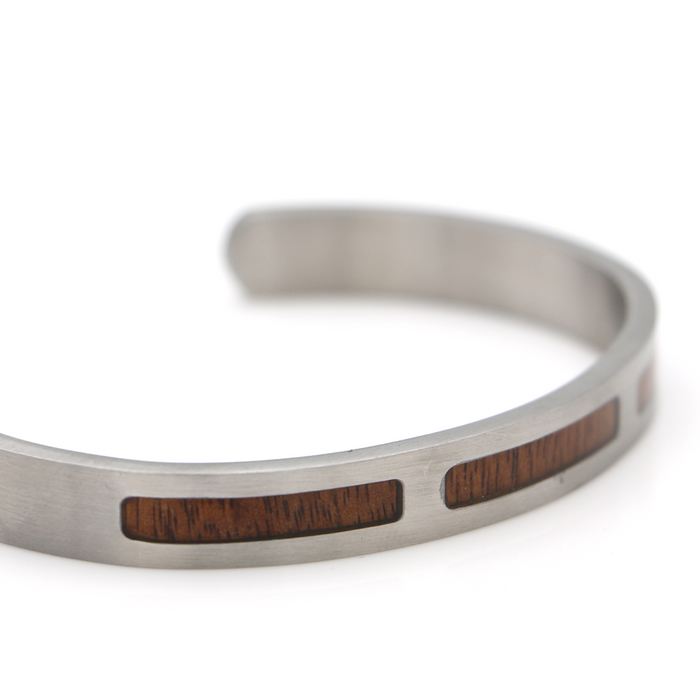 Koa Brushed Steel 3 Mountain Cuff - Side View