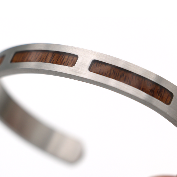Koa Brushed Steel 3 Mountain Cuff - Close-Up 2