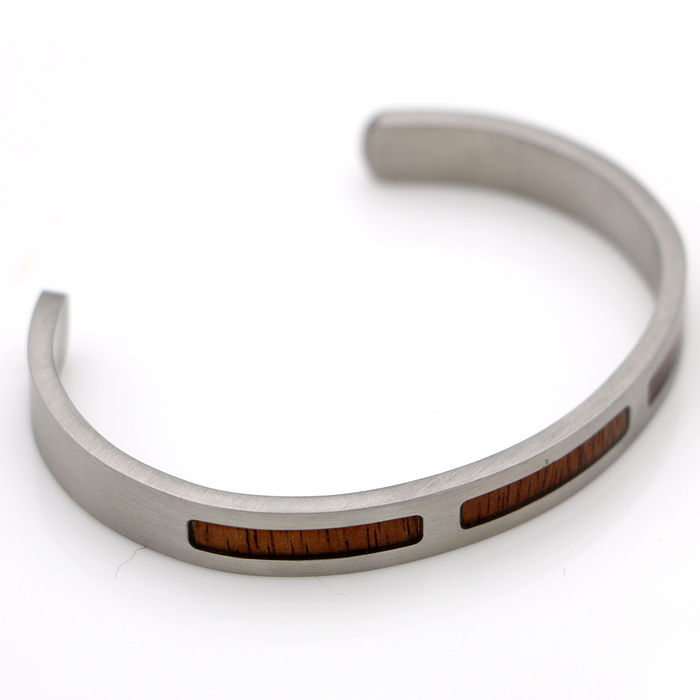 Koa Brushed Steel 3 Mountain Cuff - Top View