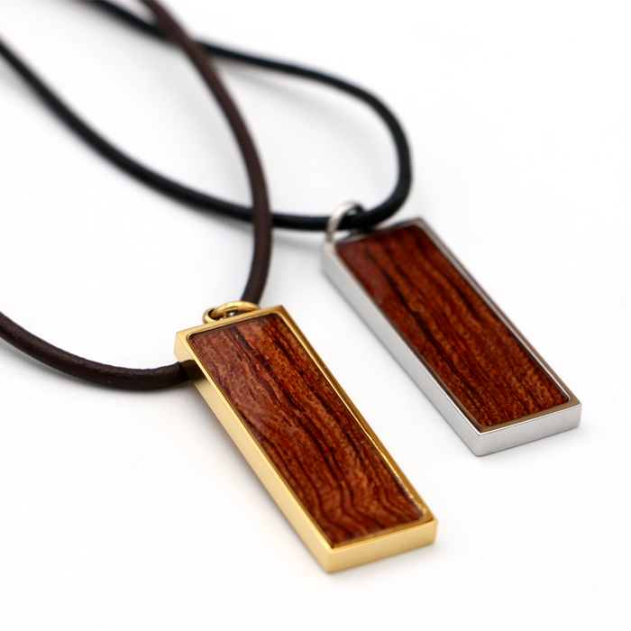 Koa Rectangle Pendant - Angled View 1