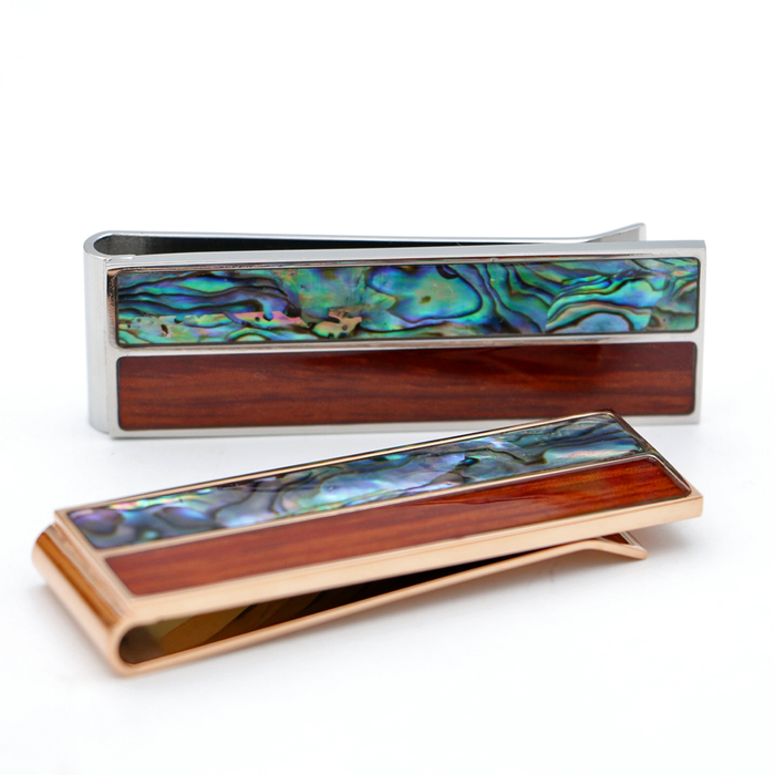 Koa Wood and Abalone Money Clip - Close-Up